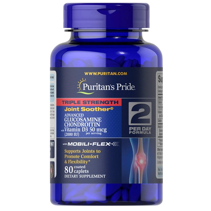 Glucosamina e Condroitina com Vitamina D3, 50mcg, 80 Comprimidos, Puritan's Pride