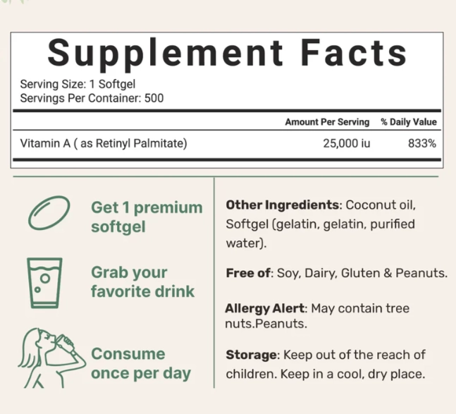 Vitamina A 25.000UI, Com Óleo de Coco, 500 Cápsulas, Micro Ingredients