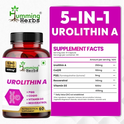Urolithin A, 250mg, 5 em 1, 60 Cápsulas, Humming Herbs