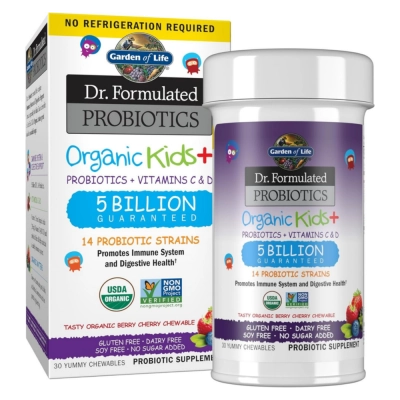 Dr. Formulated Probióticos Orgânicos Kids + Vitaminas C e D, 5 Bilhões, 30 Cápsulas, Garden of Life