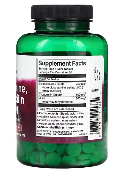 Glucosamina, Condroitina e MSM, 360 Mini Comprimidos, Swanson