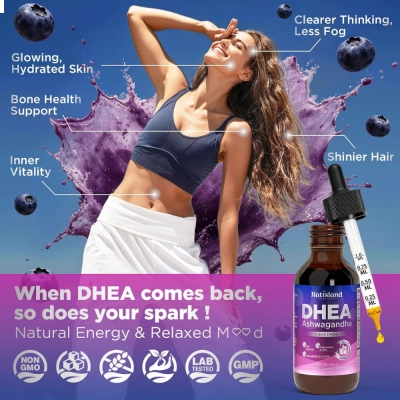 Dhea 50mg + Ashwagandha, 60ml, Sabor Mirtilo, Natisland