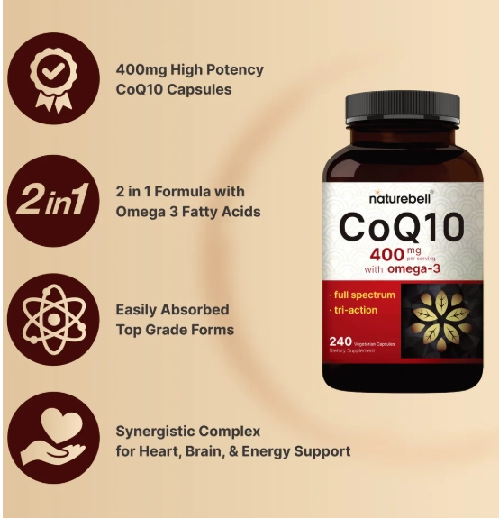 Coenzima CoQ10 400mg, com Ácidos Graxos Ômega-3, 240 Cápsulas, NatureBell