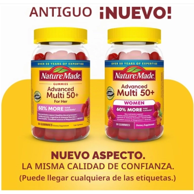 Multi 50+ Advanced, Multivitamínico para Mulheres, 84  Gomas Sabor Framboesa, Nature Made