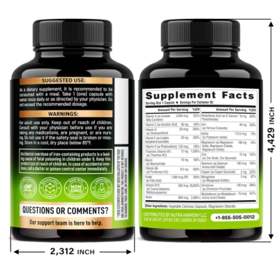 Bariatric Multivitamin, Multivitamínico Bariátrico 21 Vitaminas Essenciais + ferro 45mg, Cápsulas Opções, Nutra Harmony