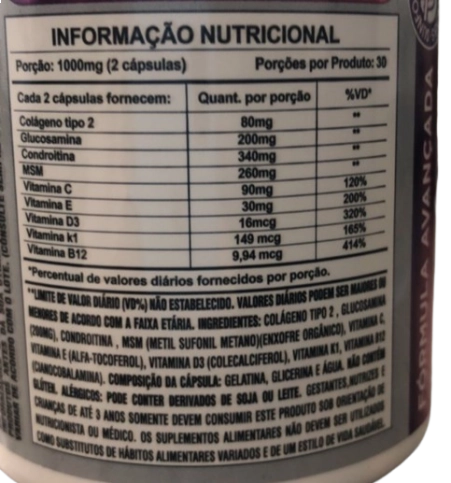 Glucosamina + Condroitina 1000mg, 60 Cápsulas, Sunfood