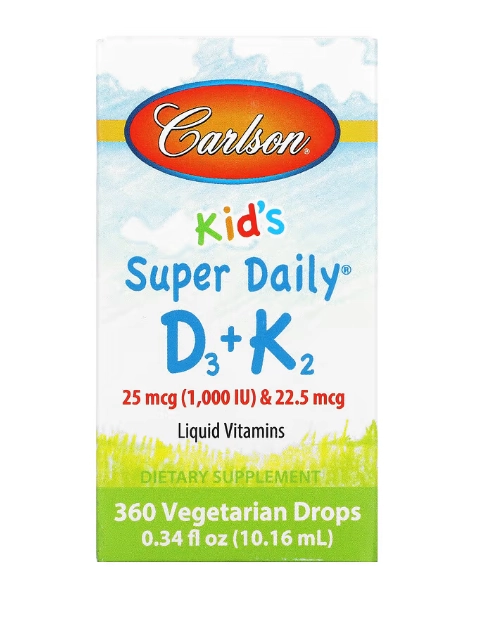 Super Daily Kid's, Vitamina D3 25mcg + K2 22,5 mcg, 10,16ml, Carlson