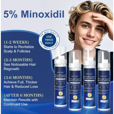 Minoxidil 5% para Crescimento Capilar Masculino e Barba, Kit 4 Meses, 60g Cada, ERYLVEKA