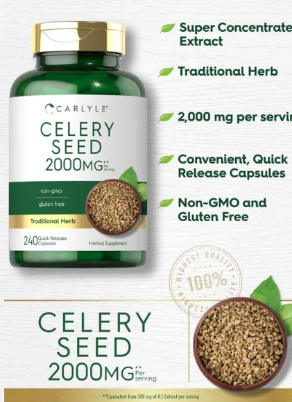 Celery Seed, Semente de Aipo, 2000mg, 240 cápsulas, Carlyle