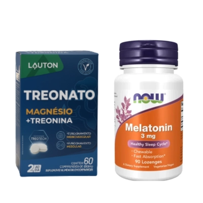 Kit Noite Tranquila, Magnesio Treonato 60 cápsulas Lauton + Melatonina 3mg 90 cápsulas NOW