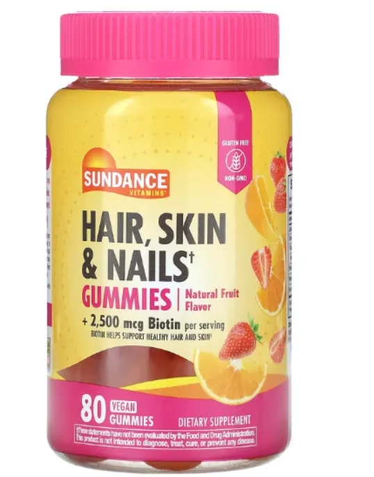 Hair Skin & Nails, Cabelo, Pele e Unhas, 80 Gomas Sabor Frutas, Sundance