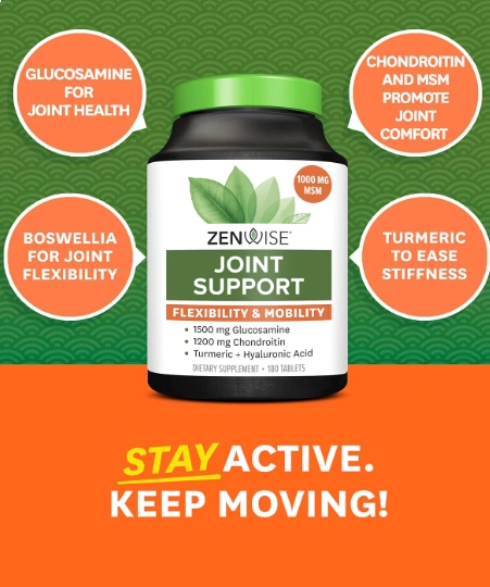 Joint Support, Glucosamina, Condroitina, MSM e Ácido Hialurônico, 180 Comprimidos, Zenwise