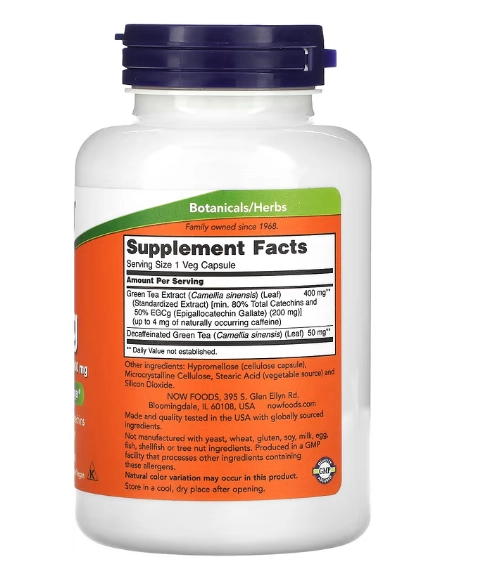 EGCg, Extrato de Chá Verde, 400mg, 180 Cápsulas, Now