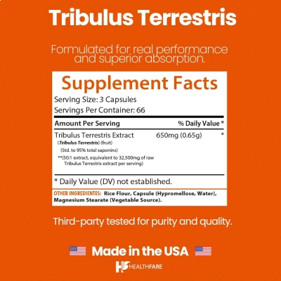 Tribulus Terrestris - 32500mg, 200 Cápsulas, Healthfare 