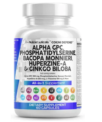 Alpha GPC, Colina 300mg, Com Fosfatidilserina, Bacopa, Ginkgo Biloba, Huperzine A, 60 Cápsulas, Clean Nutraceuticals