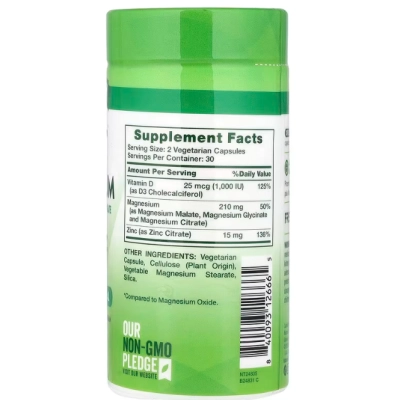 Triplo Magnésio + Vitamina D3 e Zinco, 60 Cápsulas, Nature's Truth