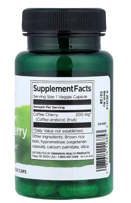 Full Spectrum Café Cereja 200mg, 60 Cápsulas, Swanson
