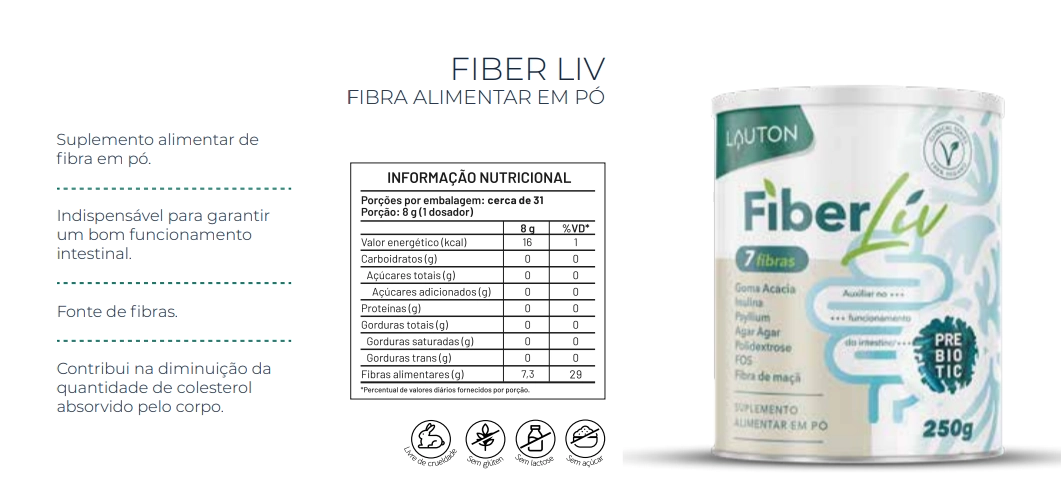 Fiber Liv, Fibra Alimentar em Pó, 250g, Lauton Nutrition