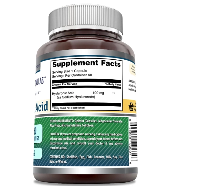 Ácido Hialurônico 100mg, 60 Cápsulas, Amazing Formulas