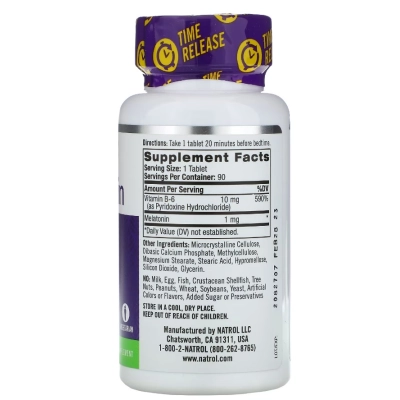 Melatonina  1mg, Time Release liberacao gradativa, 90 Comprimidos. Natrol