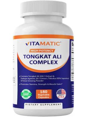 Tongkat Ali Extrato 900mg, Com Extrato de Fadogia Agrestis, Tribulus 95% e Panax Ginseng, Vitamatic, com 180 capsulas