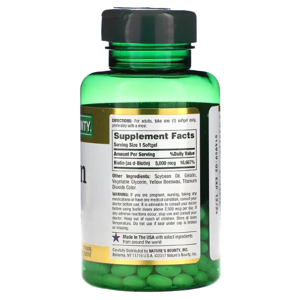 Biotina, 5000mcg, 150 Cápsulas, Nature's Bounty