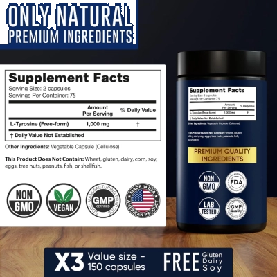 L-Tirosina 1000mg, Foco, Clareza Mental e Energia no Dia a Dia, 150 Cápsulas, Alpha Flow