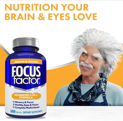 Focus Factor Adults Brain and Vision, com Luteína e Zeaxantina, 120 Comprimidos