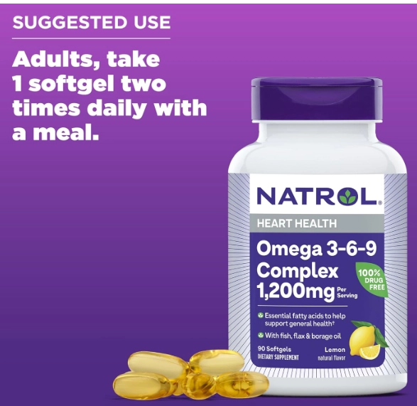Ômega 3-6-9 Complex 1200mg, 90 Softgels Sabor Lemon, Natrol