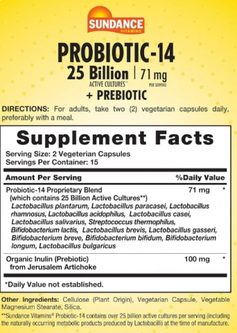 Probiótico-14, 25 bilhões, 30 Cápsulas, Sundance