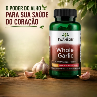 Whole Garlic 700mg, Imunidade, Coração Saudável e Bem-Estar, 60 Cápsulas, Swanson