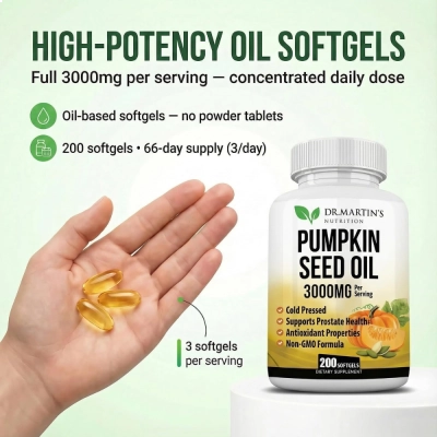 Óleo de Semente de Abóbora, 3000mg, 200 Softgels, Dr.Martin's