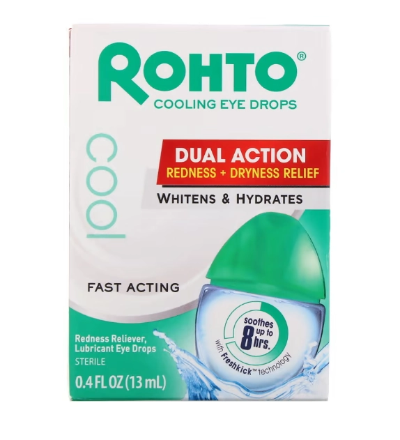 Colírio Refrescante, Dupla Ação para Alívio de Vermelhidão e Secura, 13ml, Rohto