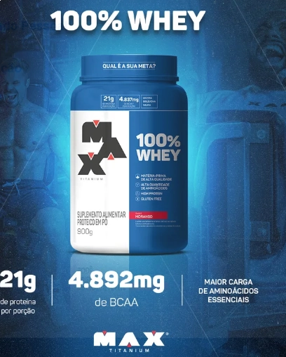 100% Whey, Sabor Baunilha, 900g, Max Titanium
