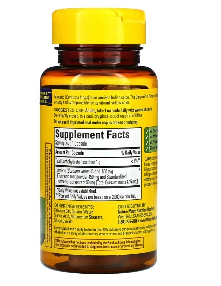 Turmeric (Cúrcuma), 500mg, 60 Cápsulas, Nature Made