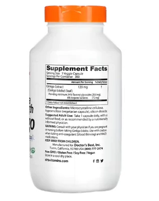 Ginkgo biloba, Extra Forte, 120mg, 360 Cápsula, Doctor's Best