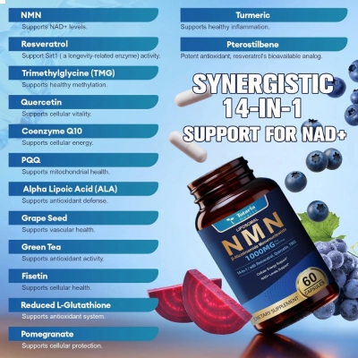NMN 1000mg, Lipossomal, Energia, Vitalidade, Alta Absorção, 60 Cápsulas, Totaria
