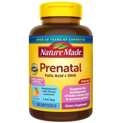 Pré-Natal com Ácido Fólico e DHA, 90 Cápsulas, Nature Made