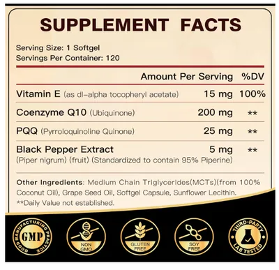 Coenzima CoQ10 200mg com PQQ, 120 Cápsulas, Dr Foster
