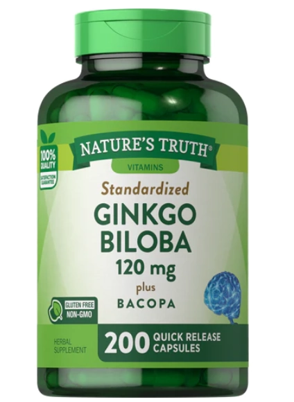 Ginkgo Biloba, 120mg, com Bacopa, 200 cápsulas, Nature's Truth