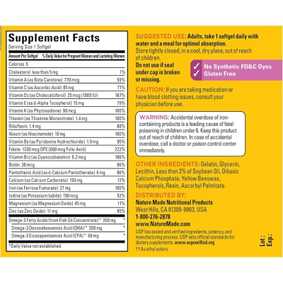 Pré-Natal Ácido Fólico + DHA, Sabor Laranja, 60 Cápsulas, Nature Made