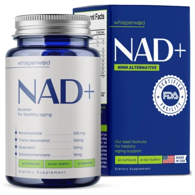 NAD+ 500mg, Ribosídeo de Nicotinamida, Resveratrol e Quercetina, 60 Cápsulas, Whisperwood