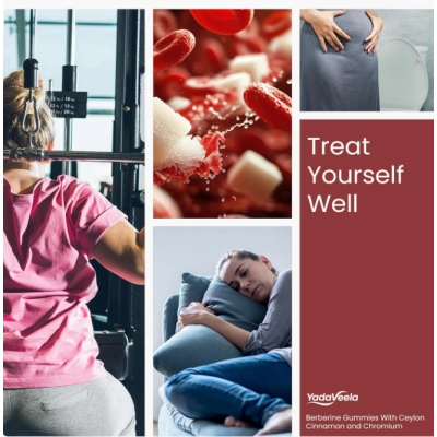 Berberina HCl 2000mg, Com Canela do Ceilão, Cromo e Melão Amargo, 120 Gomas, YadaVeela