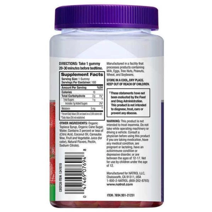 Melatonina 5mg, 180 Gomas, Sabor Morango, Natrol