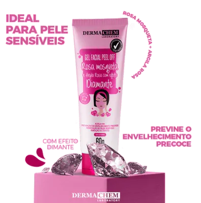 Gel Facial Peel Off, Rosa Mosqueta, Argila Rosa com Efeito Diamante 60g, Dermachem