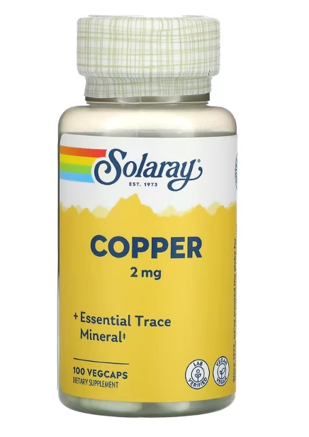 Copper, Cobre, 2mg, 100 VegCaps, Solaray