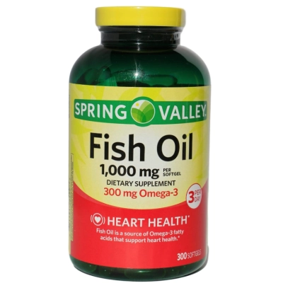 Fish Oil 1.000mg, Ômega-3 300mg, Saúde do Coração, 300 Cápsulas, Spring Valley