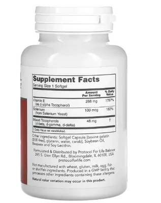 Vitamina E-400, 400UI, 120 cápsulas, Protocol for Life Balance