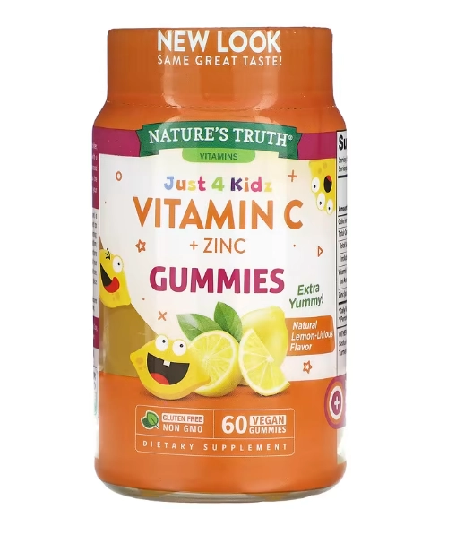 Vitamina C + Zinco Kids, 60 Gomas, Sabor Limão Natural, Nature's Truth