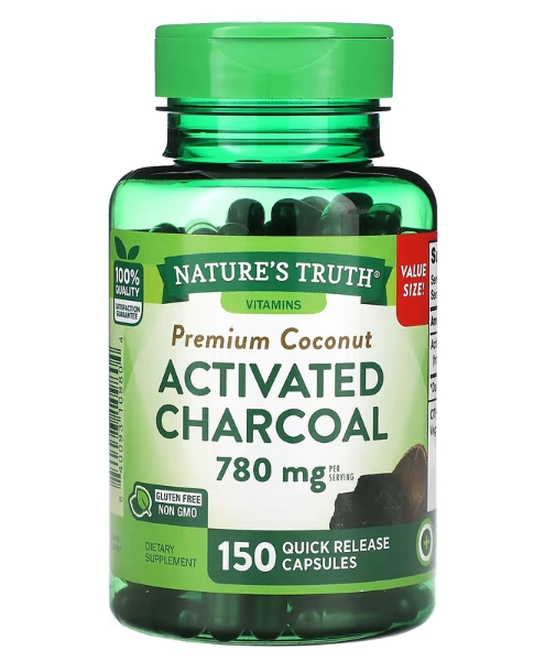 Charcoal, Carvão Ativado com Coco Premium 780mg, 150 Cápsulas, Nature's Truth